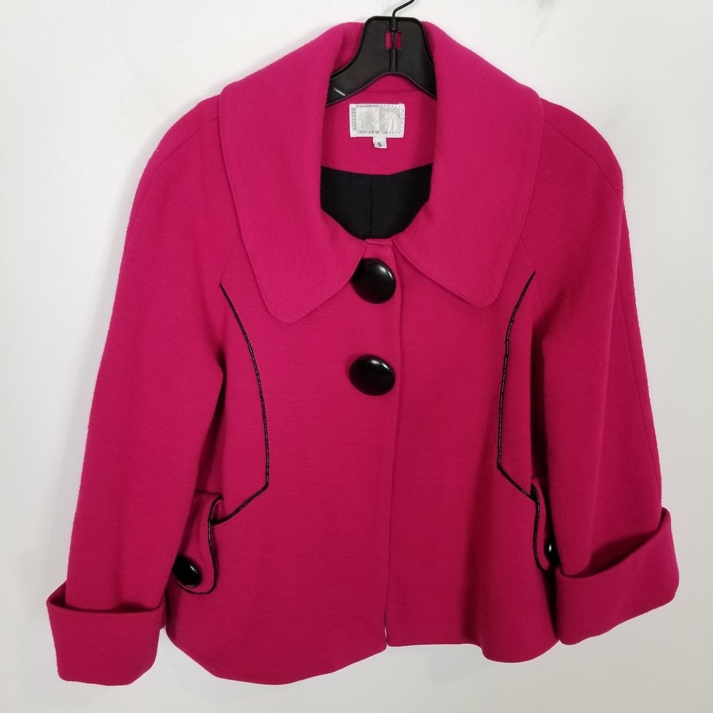 Alberto Makali Women Wool Blend‎ Blazer Jacket Sz 4 Pink Button Up Cropped